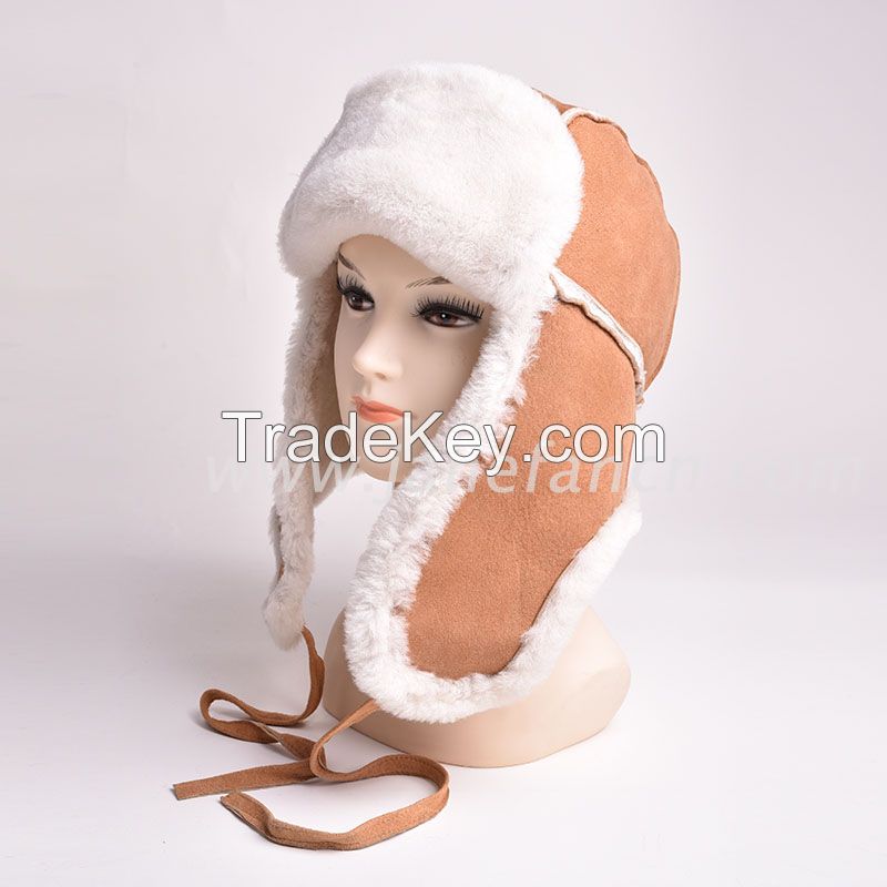 China sheepskin bomber cap winter lamb fur trapper fur hats