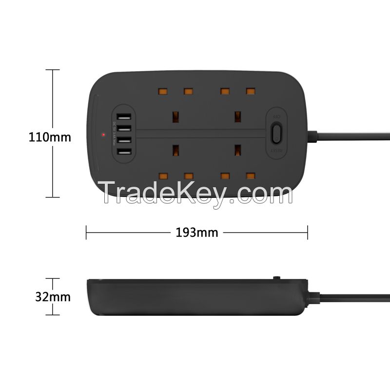 Jeostorm uk type 4 gang power socket with USB QC and PD 