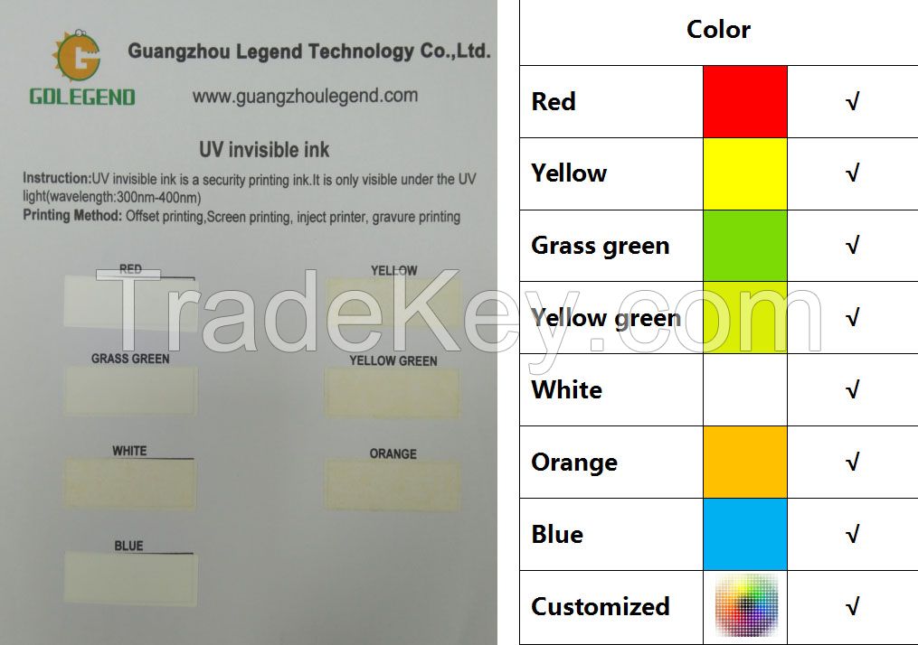 GDLEGEND brand new product visible under UV light offset screen printing fluorescent colorful ink security ink UV invisible ink