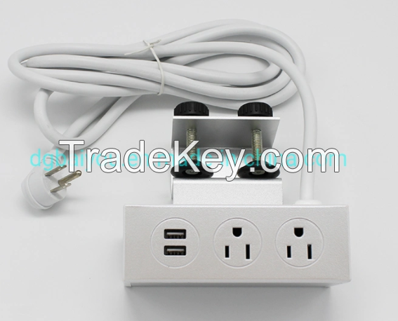 Desktop Clamp on Type Power Strips with USB Charger Ports Us