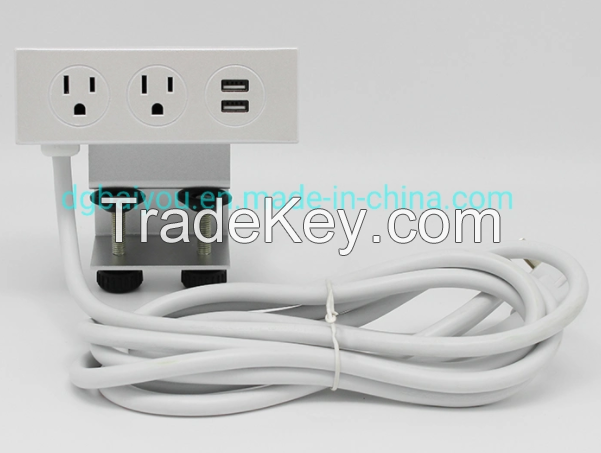 Desktop Clamp on Type Power Strips with USB Charger Ports Us