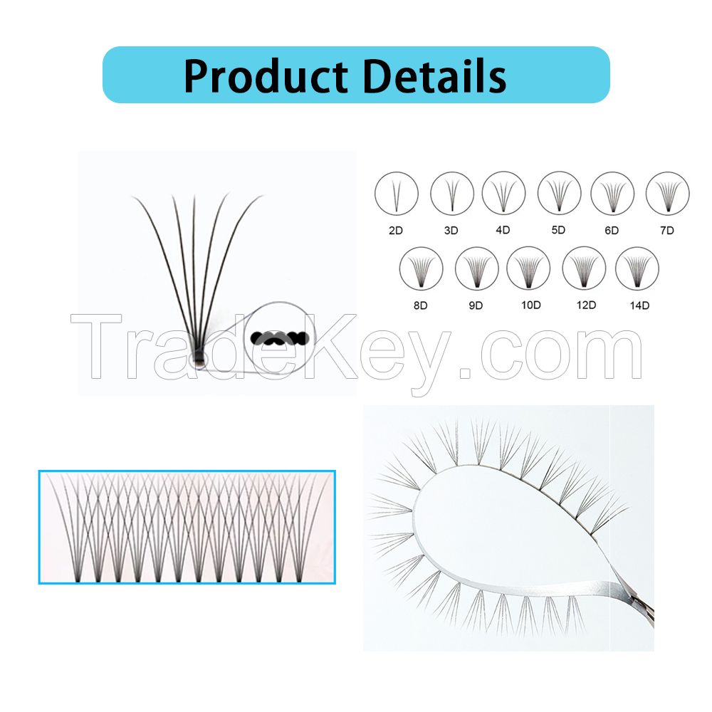 7D Short Stem 0.07 Eyelash Extension Fans D Curl Premade Volume Fan Lashes Jet Black Volume Eyelashes