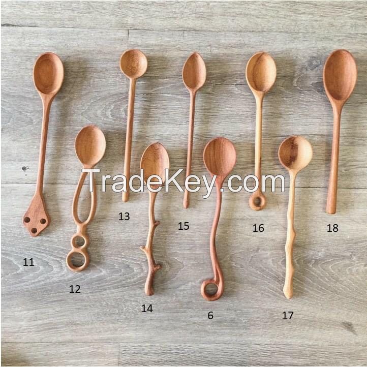 Hand-crafted Kitchenware Item Wooden Fork Wooden Spoons For Cooking In Variety Shapes Natural Red Wood Color