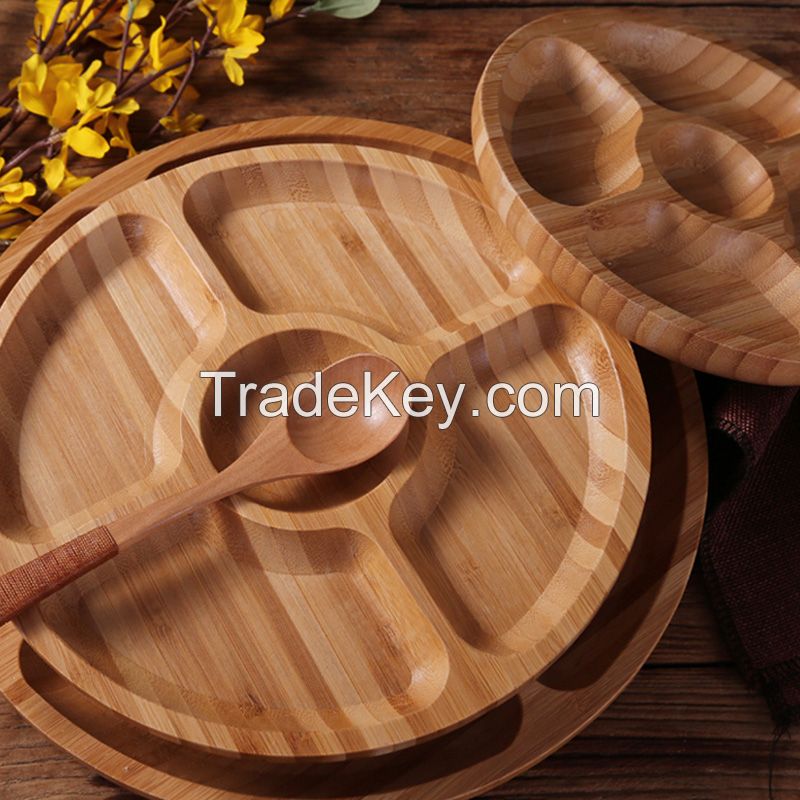 Bamboo Round Compartment Tray Decorations/Dining Trays/Insulation Materials