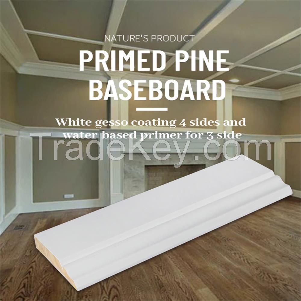 White gesso coating 4 sides and water-based primer for 3 side FJEG radiata Pine baseboard