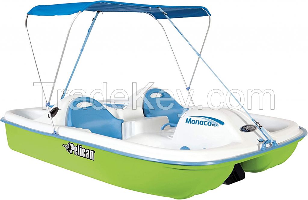 Pelican Sport - PEDAL BOAT MONACO DLX ANGLER - Adjustable 5 Seat Pedal Boat with Canopy, Green/White 