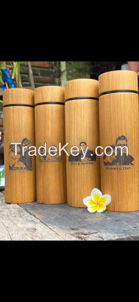 Teak wood tumbler, glass and cups