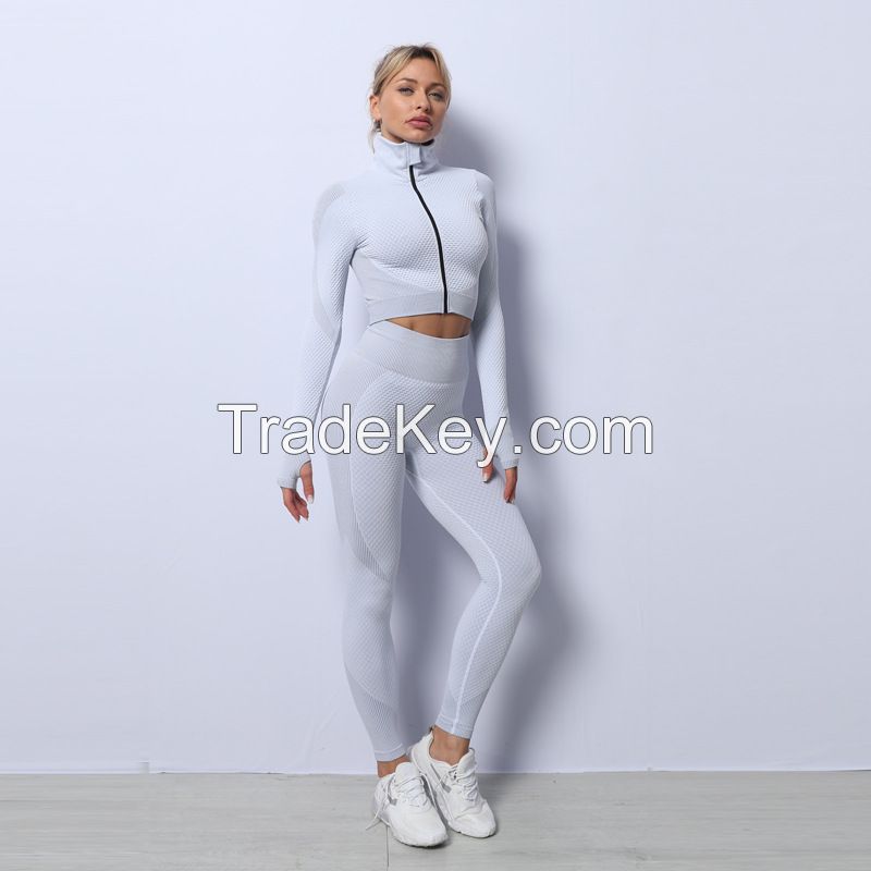 Contrast Pop Zip Closure Long Sleeves Top and Activewear Leggings Set