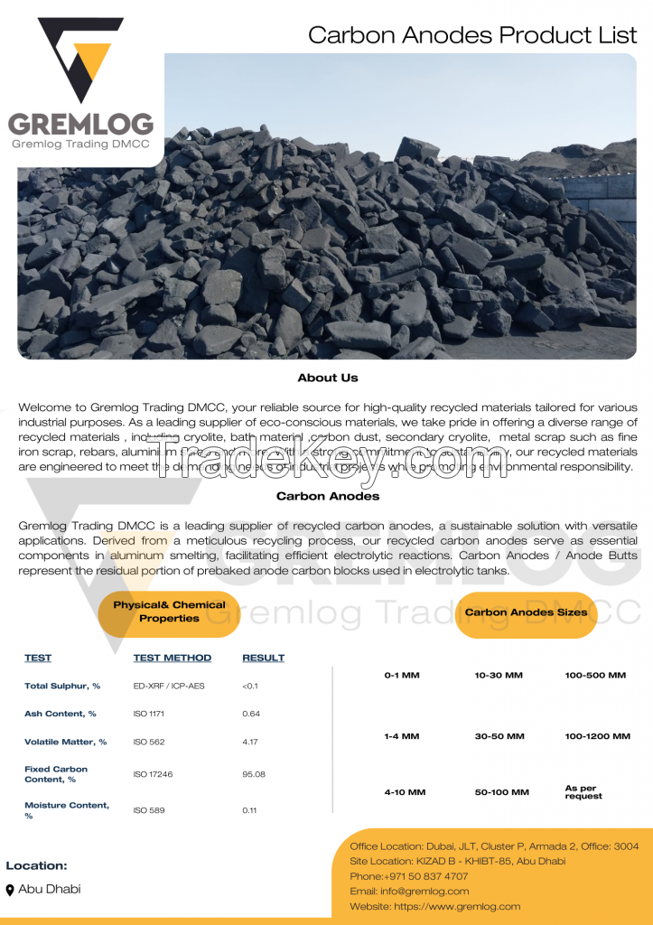 Carbon Anodes / Carbon Anodes Scrap Different Sizes Available