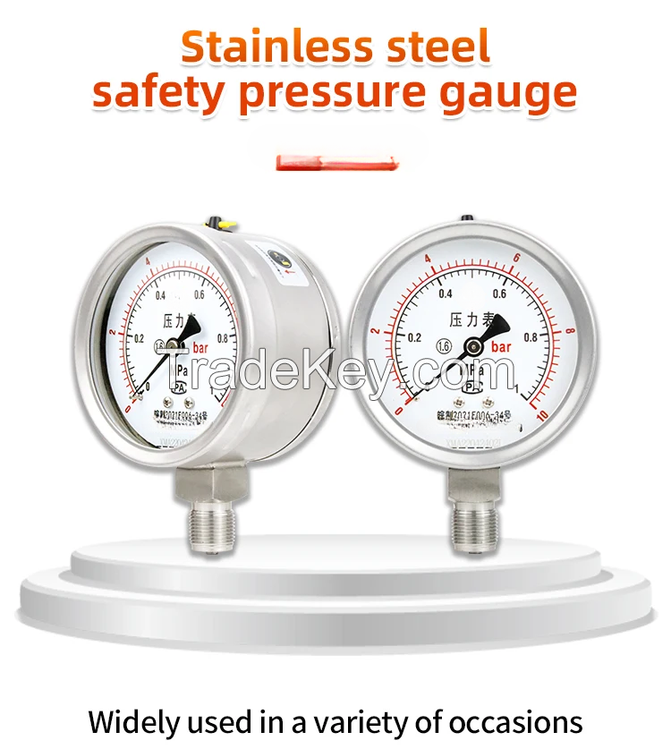 4 Inch All Stainless Steel Bottom Connection Safety Pattern Pressure Guages with Blow-out Back