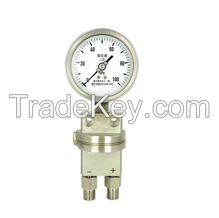 Single diaphragm differential pressure gauge 100 diameter thread connection differential micro negative pressure stainless steel diaphragm pressure gauge