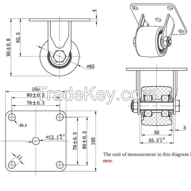 Japanese bottom heavy core caster, equipment caster, bearing capacity of 600KG