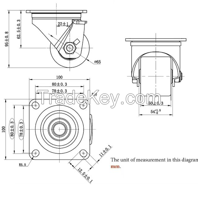 Japanese bottom heavy core caster, equipment caster, bearing capacity of 600KG