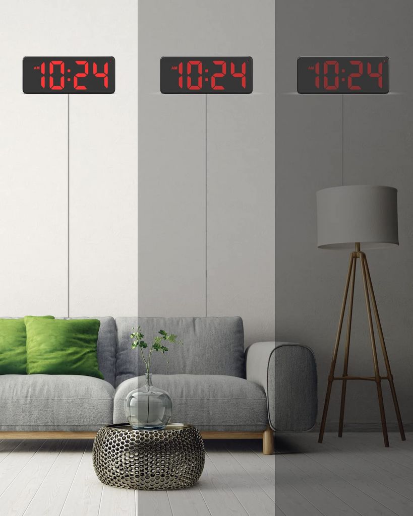 Wall Clock - LED Digital Wall Clock with Large Display, Big Digits, Auto-Dimming, Anti-Reflective Surface, 12/24Hr Format, Small Silent Wall Clock for Living Room, Bedroom, Farmhouse, Kitchen, Office-F1041