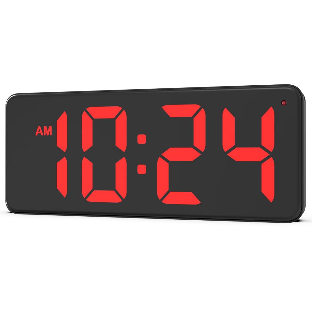 Wall Clock - LED Digital Wall Clock with Large Display, Big Digits, Auto-Dimming, Anti-Reflective Surface, 12/24Hr Format, Small Silent Wall Clock for Living Room, Bedroom, Farmhouse, Kitchen, Office-F1041