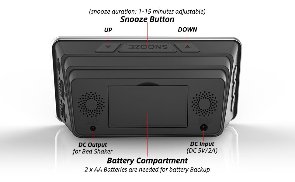 Loud Alarm Clock with Bed Shaker, Vibrating Alarm Clock for Heavy Sleepers, Deaf and Hard of Hearing, Dual Alarm Clock, 2 USB Charger Ports, 7-Inch Display, Full Range Dimmer and Battery Backup-F2040