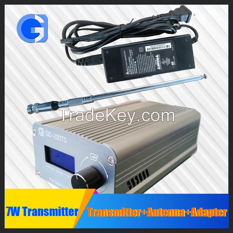 GD-2007S-ALL 7W Continuous Output FM transmitter Stereo FM broadcast Transmitter + Antenna+DC-12V Adapter