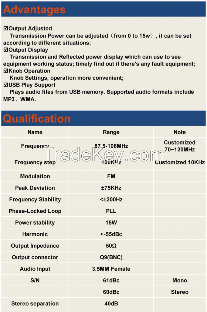 GD-2015S-ALL 15W FM Transmitter FM PLL Transmitter Stereo FM Broadcasting  Continuous Output Transmitter Radio Station