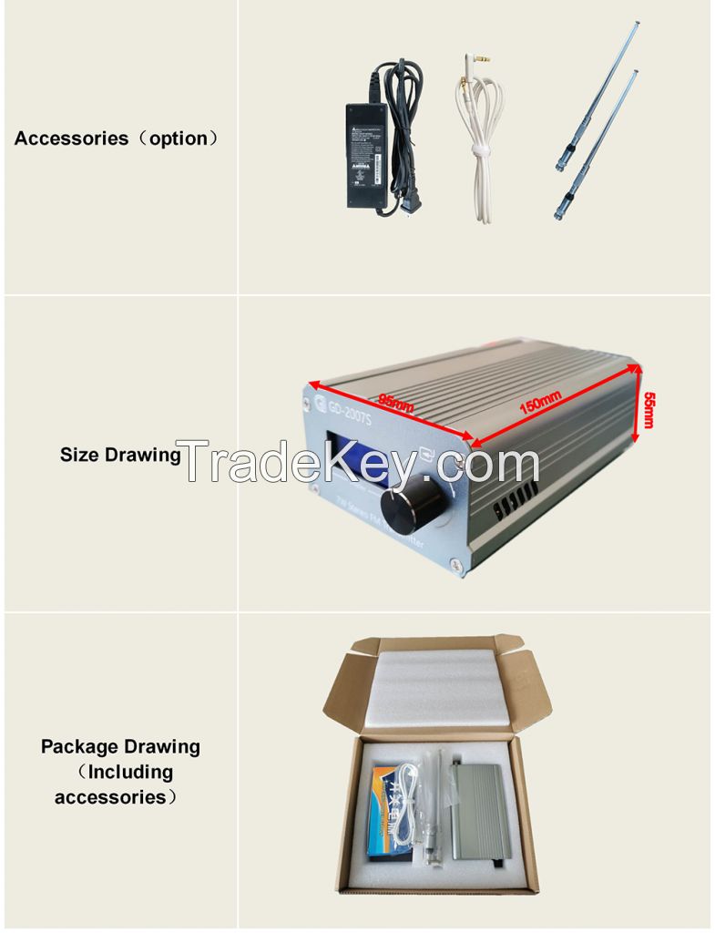 GD-2007S-ALL 7W Continuous Output FM transmitter Stereo FM broadcast Transmitter + Antenna+DC-12V Adapter