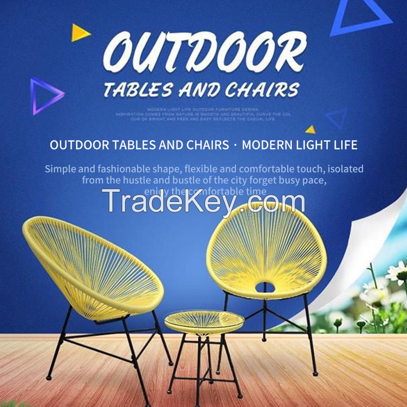 Outdoor single rattan chair outdoor balcony leisure chair homestay simple wrought iron chair ins creative coffee table (remark color)