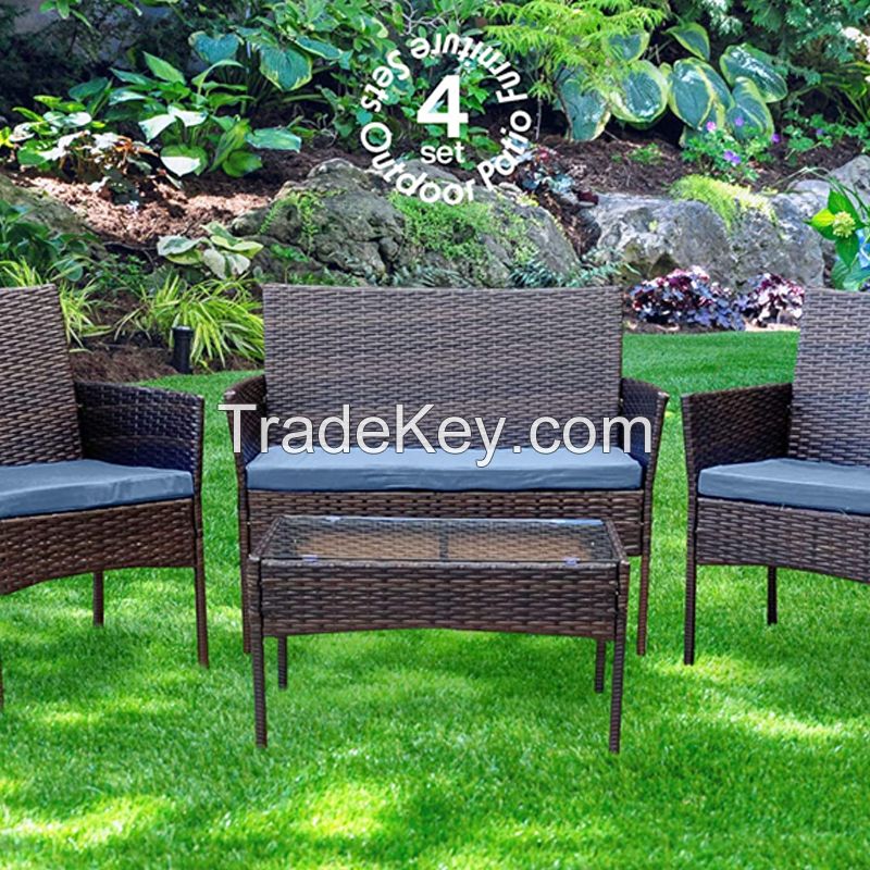 Outdoor table and chair courtyard rattan table and chair hotel coffee balcony table and chair rattan chair 7-piece set