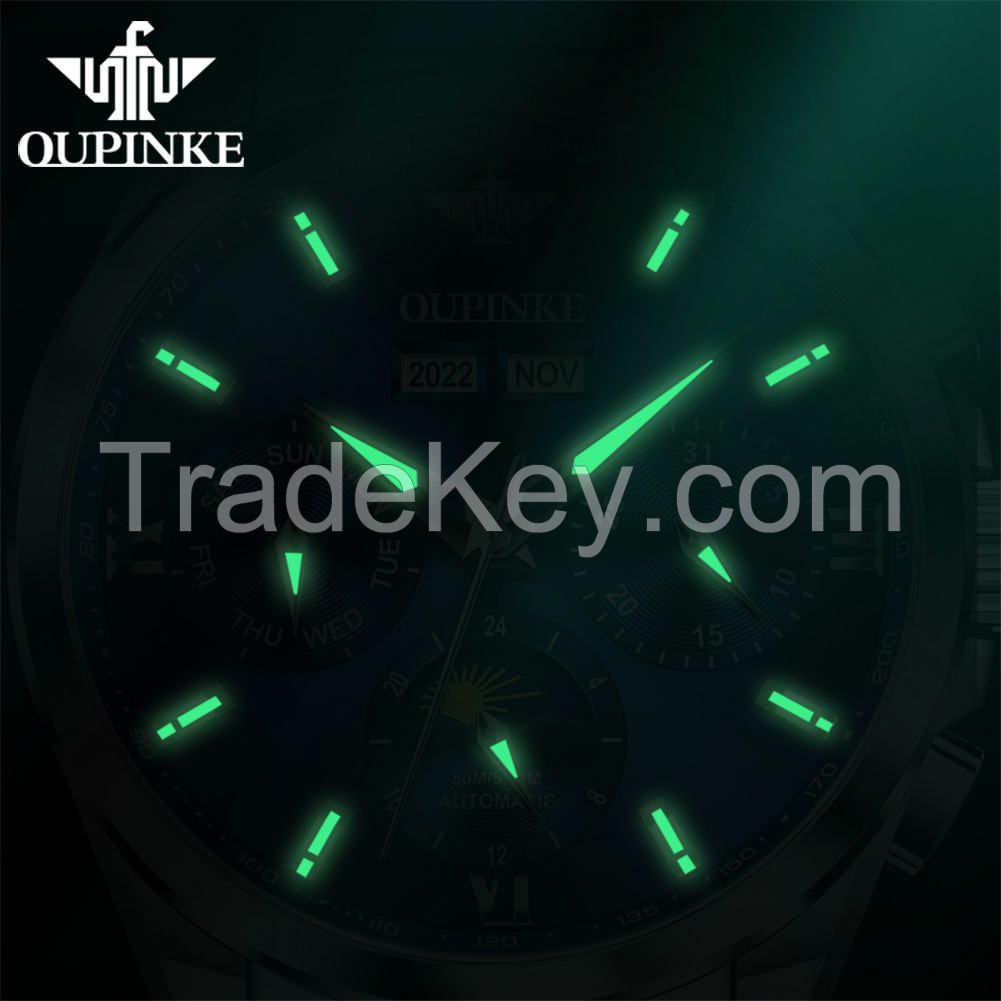 OUPINKE 3201 Fashion Watches Men Automatic Watch Tourbillon Square Shape Luxury Watch Skeleton Business Mechanical Wristwatches