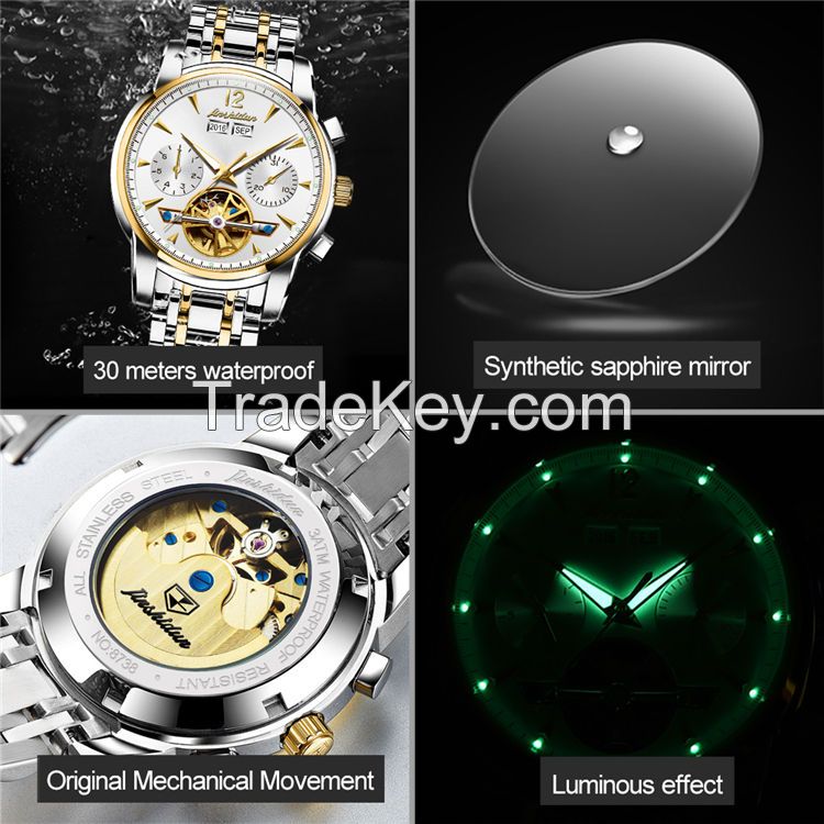 JSDUN8738 Hot oem custom Chinese fashion Manufacturer  luxury watch Men Stainless Steel  Waterproof Mechanical Watch