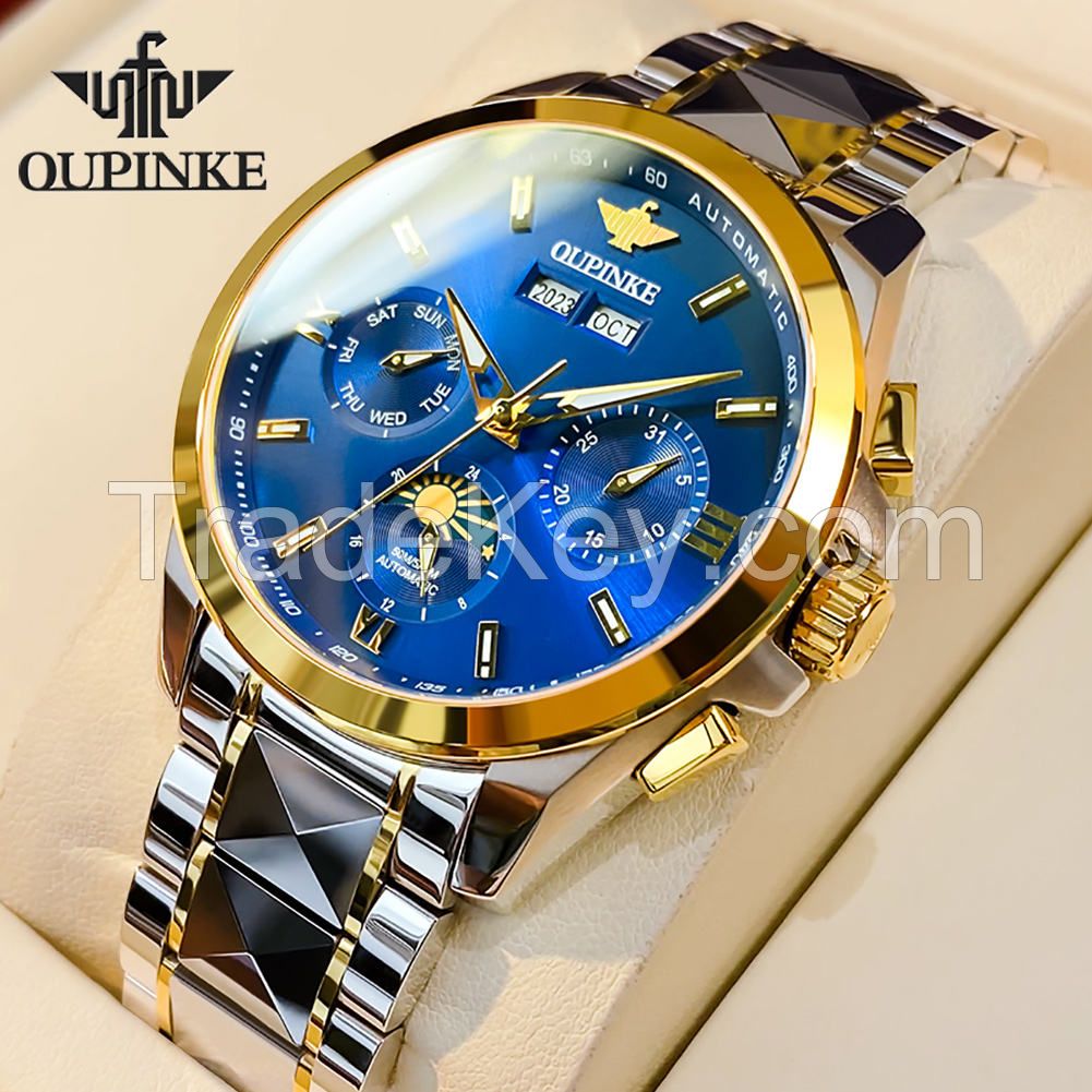 OUPINKE 3201 Fashion Watches Men Automatic Watch Tourbillon Square Shape Luxury Watch Skeleton Business Mechanical Wristwatches