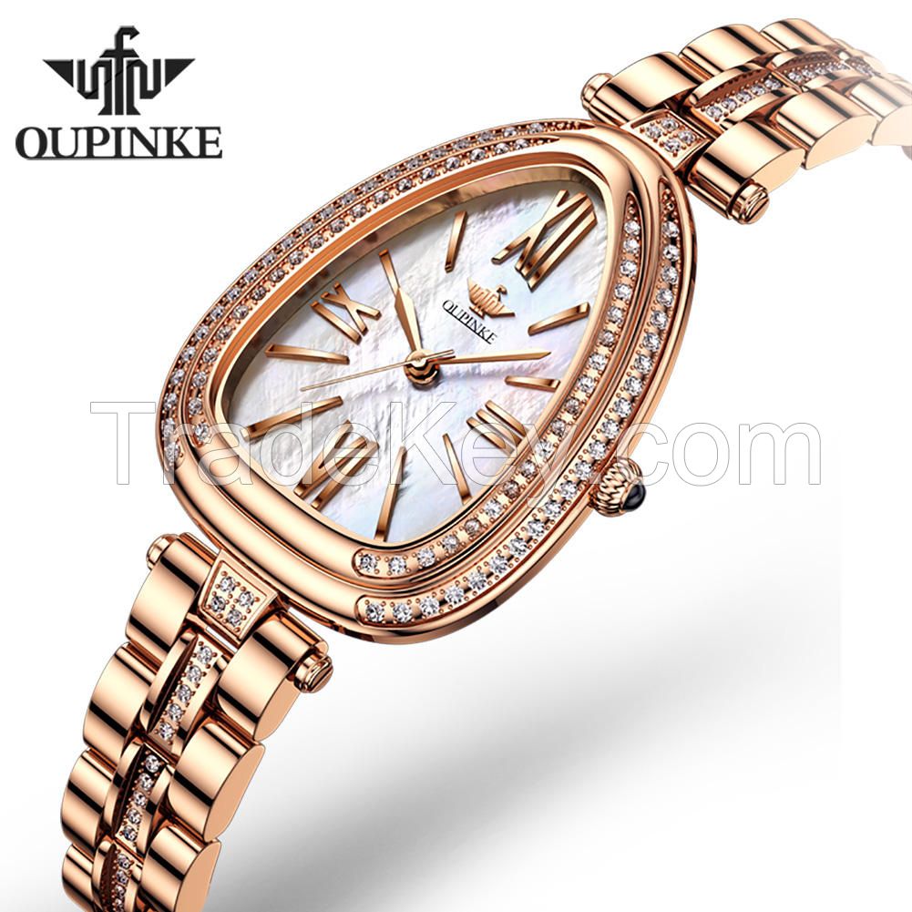 OUPINKE 3192 Oval Ladies Fashion Creative Water Drop-Shaped Dial Trend Luxury Diamond Watch Waterproof Quartz Women Watches