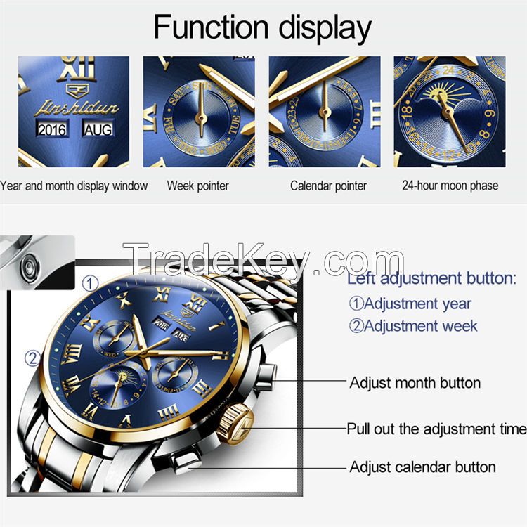 JSDUN8718couple Factory Sale Luxury Round Original Movement Stainless Steel Waterproof Coated Glass Mechanical Watch