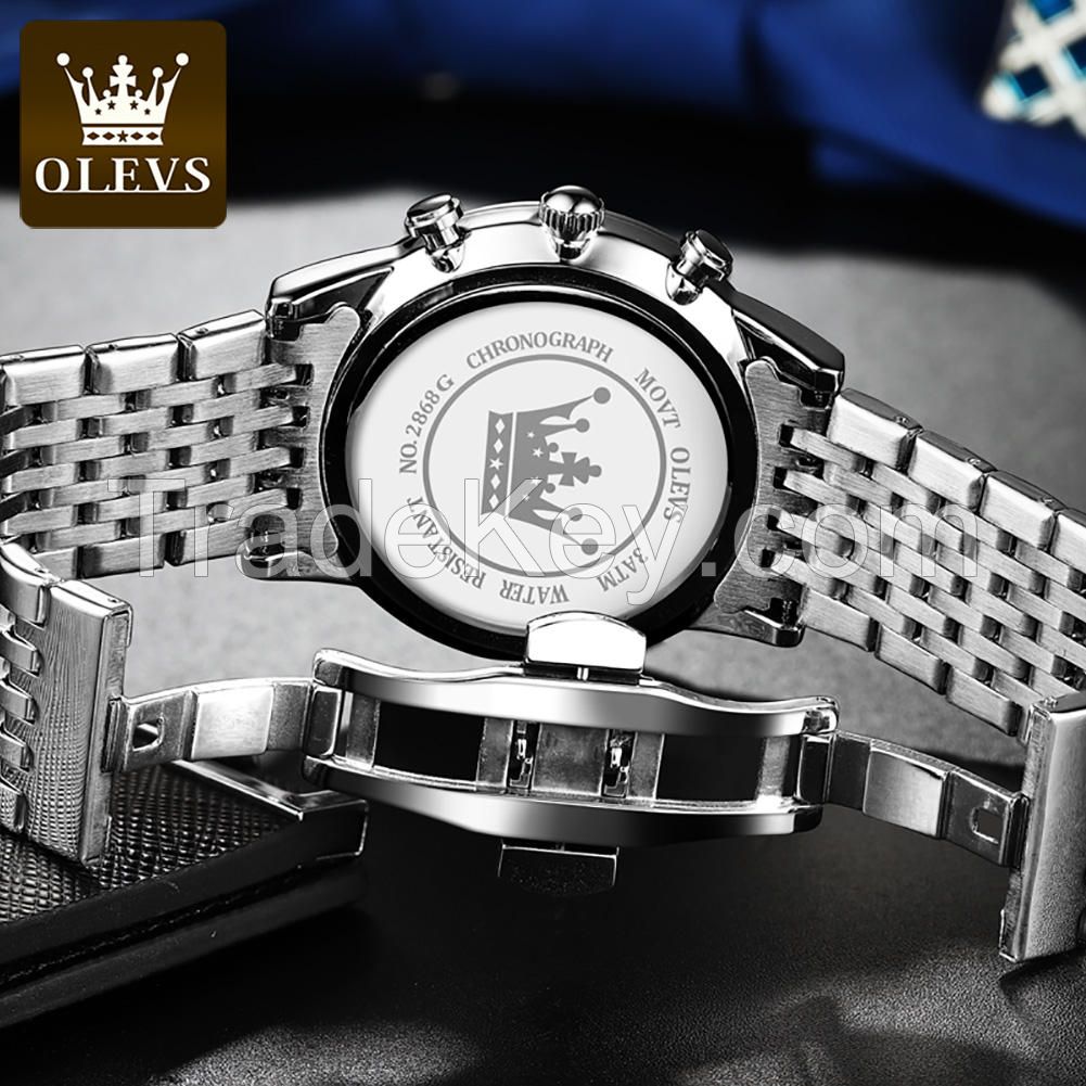 OLEVS Brand 2868 Men Quartz WristWatch Water Resistant Stainless Steel Analog Diamond Luxury Watch For Men Made In Shen Zhen