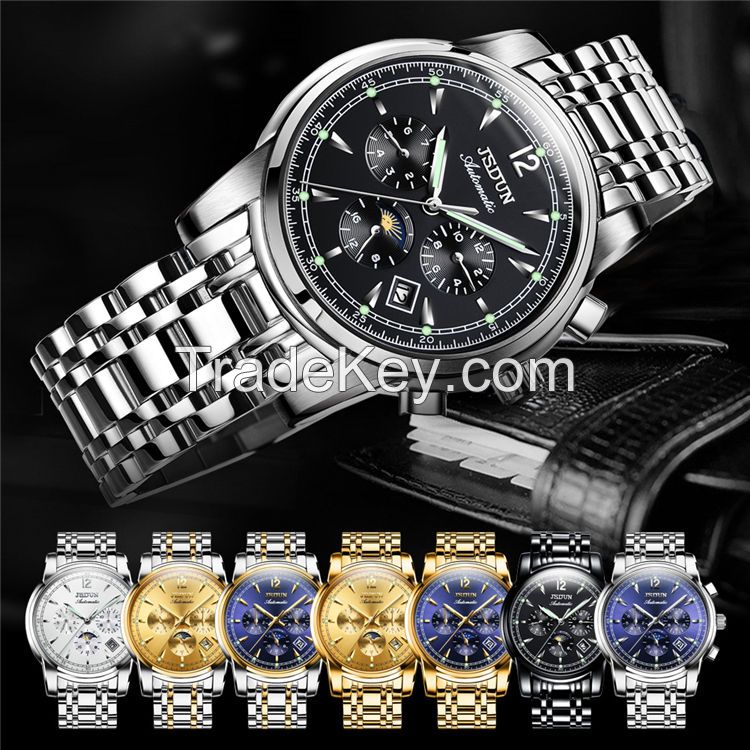 JSDUN8750 men Manufacturer Wholesale Coated Glass Original Movement Stainless Steel Luxury wristwatch Mechanical Watch