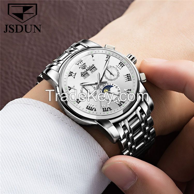 JSDUN8718couple Factory Sale Luxury Round Original Movement Stainless Steel Waterproof Coated Glass Mechanical Watch