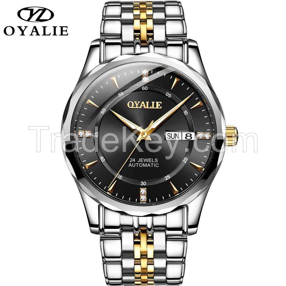 OYALIE 9789 Men Watch Fashion Men Business Stainless Steel Band Watch Date Water Resistant Mechanical Watch Luxury Men Clock