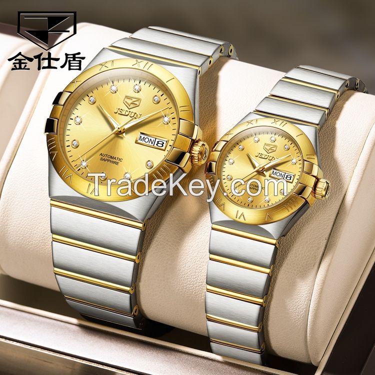 JSDUN8848couple Manufacturer Wholesale Imported Movement Stainless Steel Stylish Round Coated Glass Waterproof Mechanical Watch