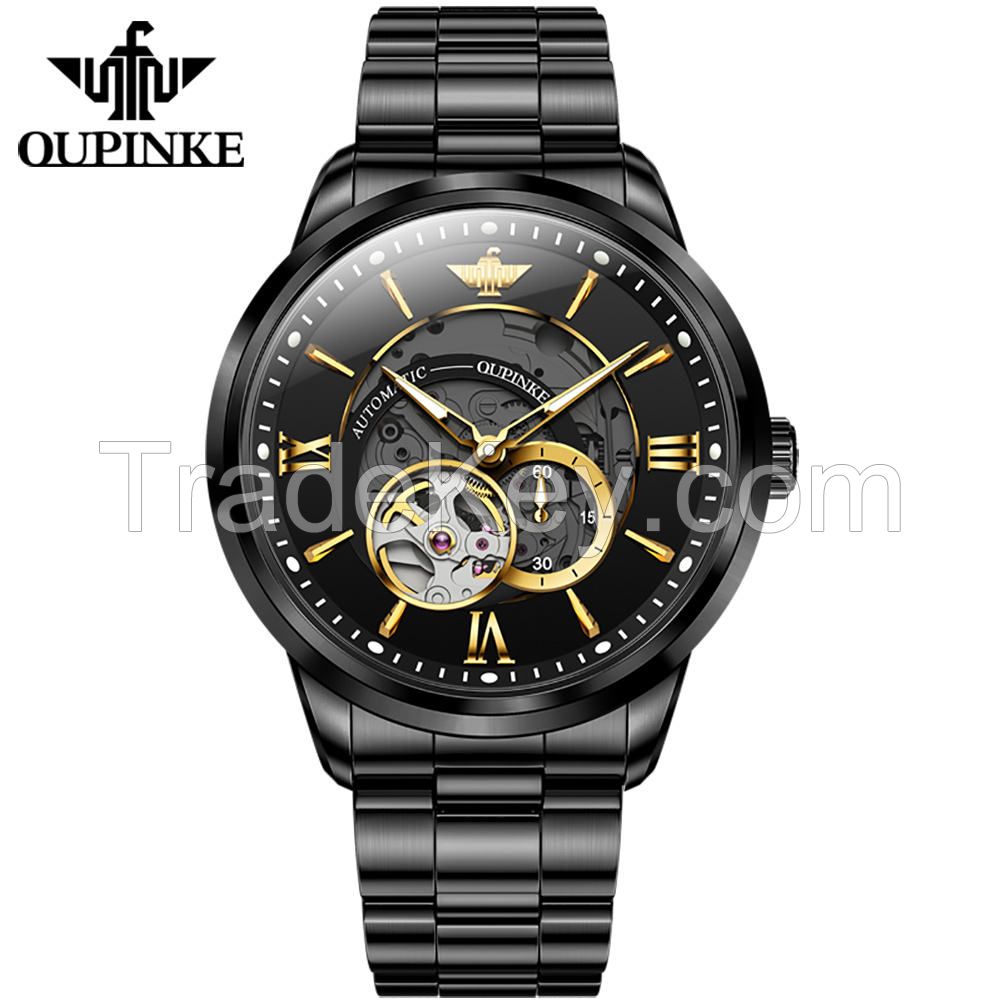 OUPINKE 3190 Top Brand Luxury Mens Mechanical Wristwatch Automatic Watch Classic Skeleton Sapphire Waterproof Clock