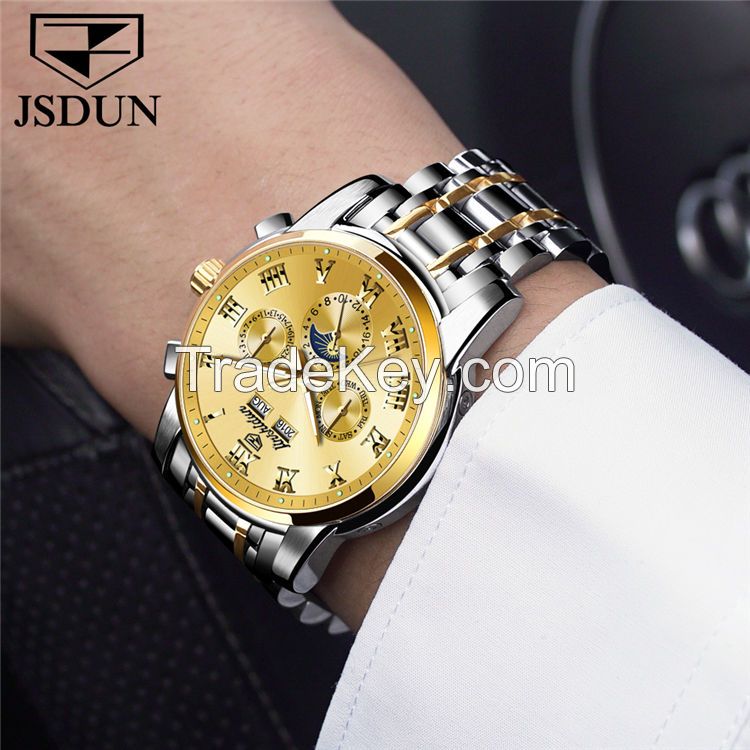 JSDUN8718couple Factory Sale Luxury Round Original Movement Stainless Steel Waterproof Coated Glass Mechanical Watch