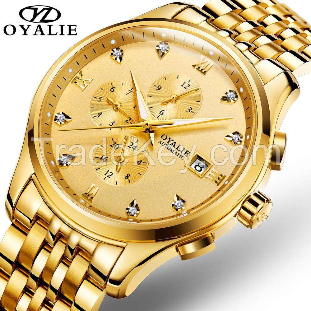 Oupinke 3175 Fashion Skeleton Sapphire Diamonds Crystal Luxury Brand  Women Mechanical Watch Elegant Ladies Watch