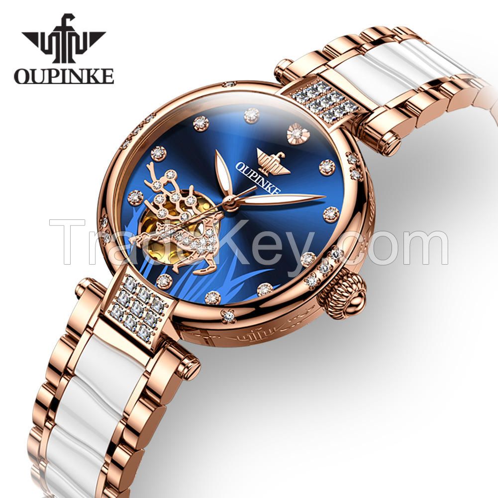 OUPINKE 3211 Fashion Luxury Brand Sport Watch Mechanical Ladies Ceramics Bracelet Classic Women Wrist Watch