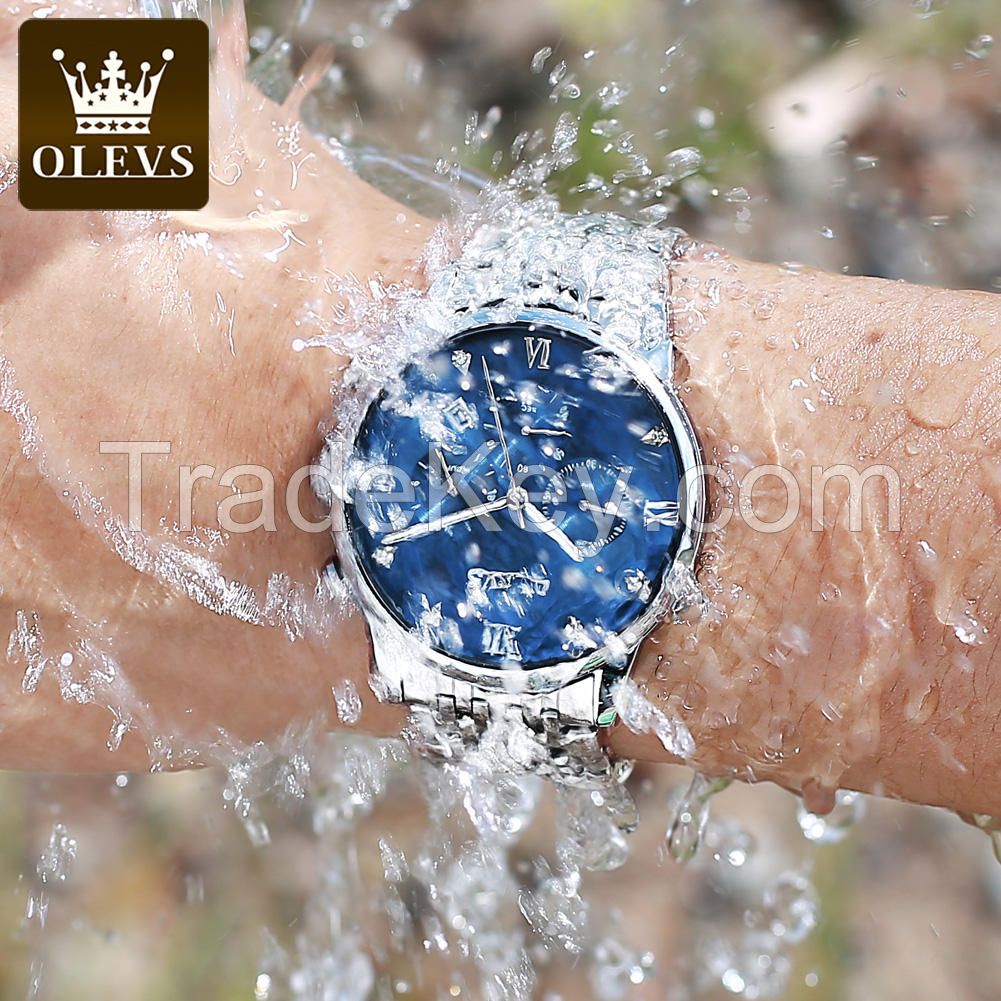 OLEVS Brand 2868 Men Quartz WristWatch Water Resistant Stainless Steel Analog Diamond Luxury Watch For Men Made In Shen Zhen