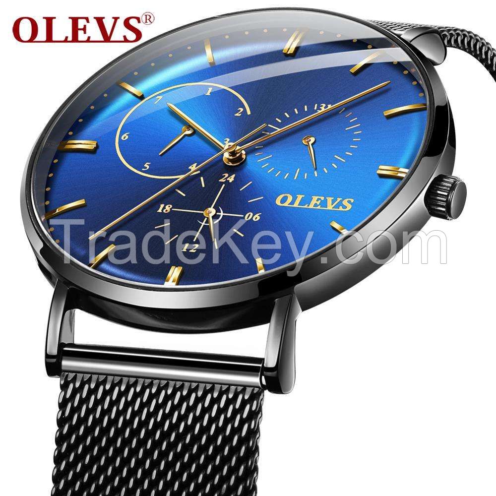 OLEVS 5880 Men&#039; Analog Business Fashion Quartz WristWatch  Classic Multi Time Zone Steel Mesh Band Watch