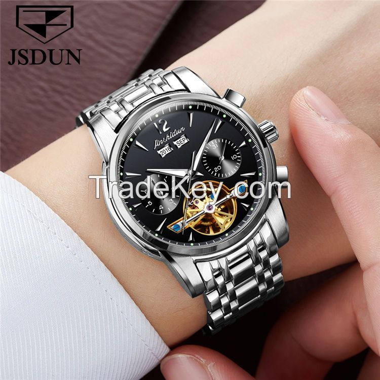 JSDUN8738 Hot oem custom Chinese fashion Manufacturer  luxury watch Men Stainless Steel  Waterproof Mechanical Watch