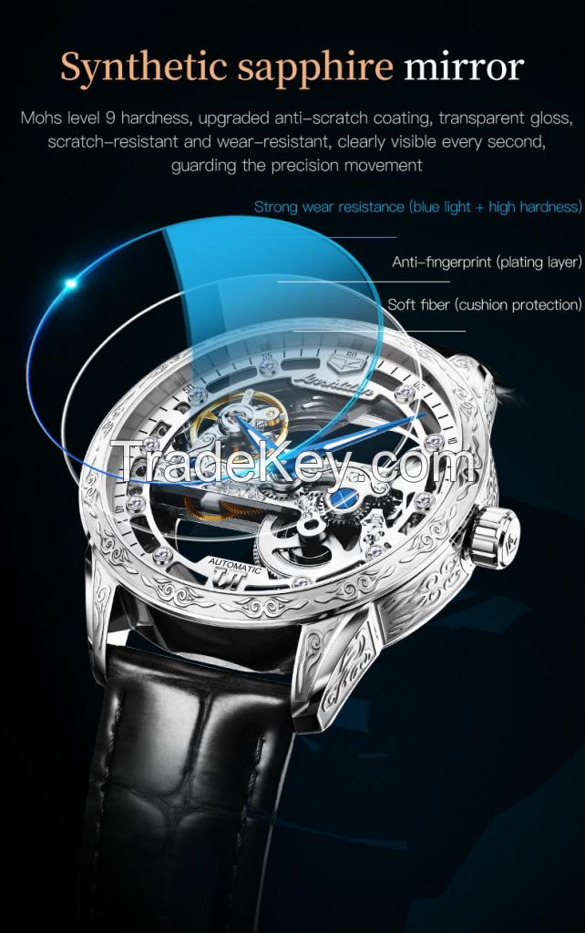 8971Hot Sell  Skeleton High Quality Gift Sport Luxury Men Business Stainless Steel Automatic Mechanical WristWatch Men Watch