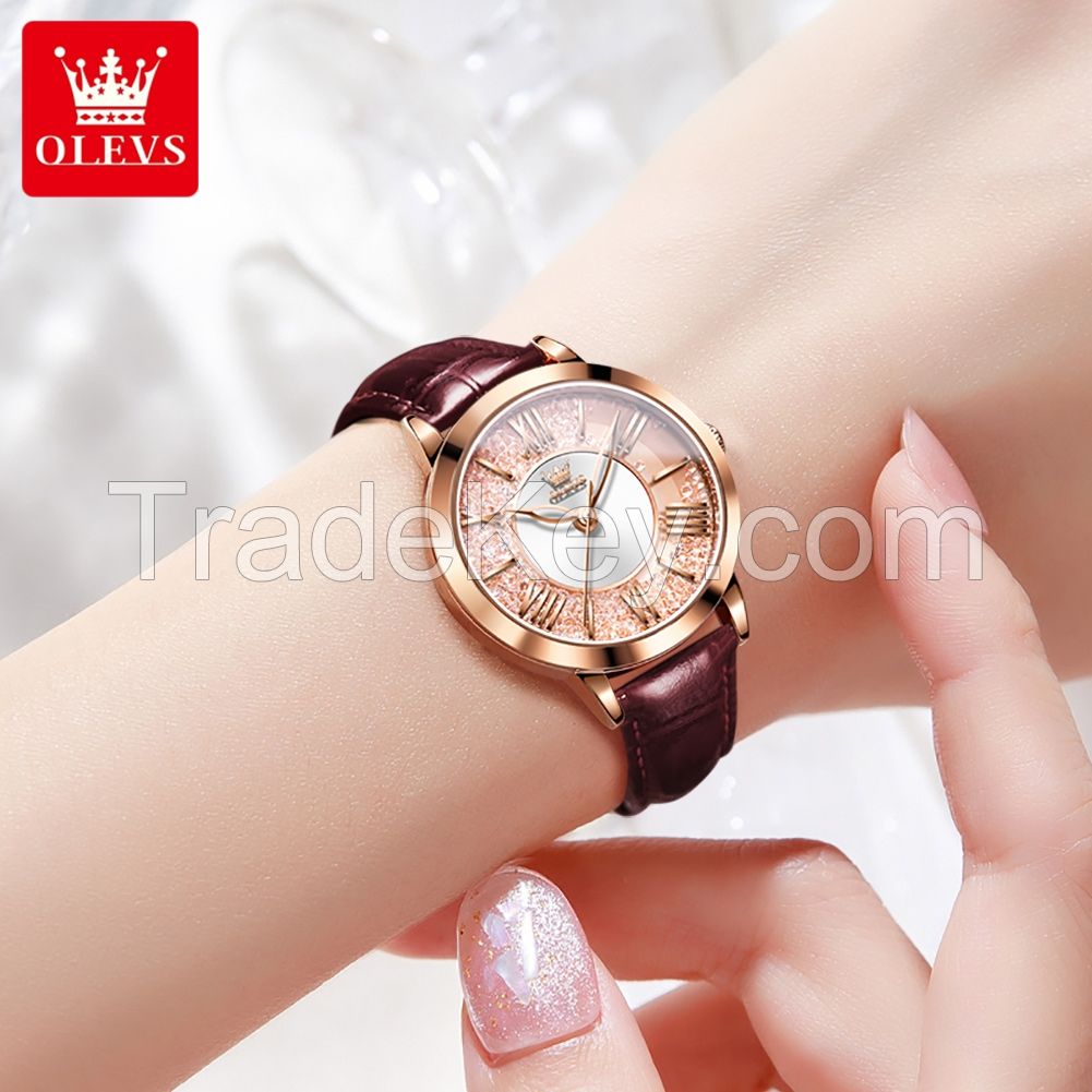 OLEVS 5539 Quicksand Personality Fashion Pointer Leisure Quartz Belt Customizable Digital Woman Watch