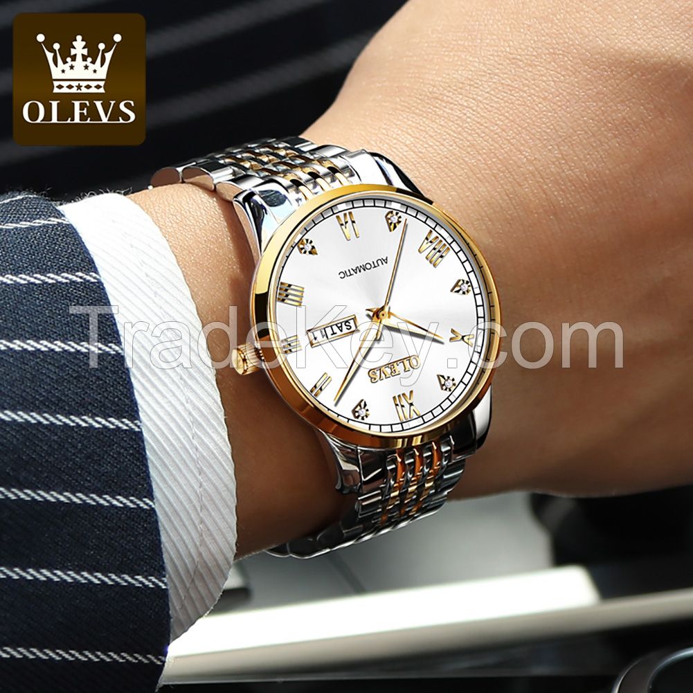 OLEVS 6602 Business Men's Watch Diamond Classic Large Three Pin Stainless Steel Automatic Mechanical Watch Men's Watch