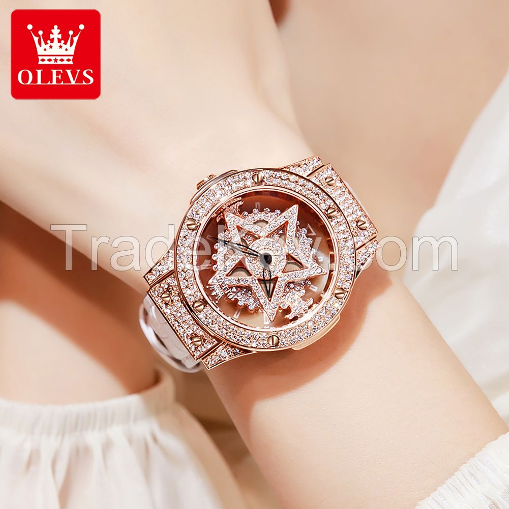 OLEVS 9938 Women Dress Watch Fashion Crown Watch Shine Diamond Stainless Steel Ladies Watch Femme