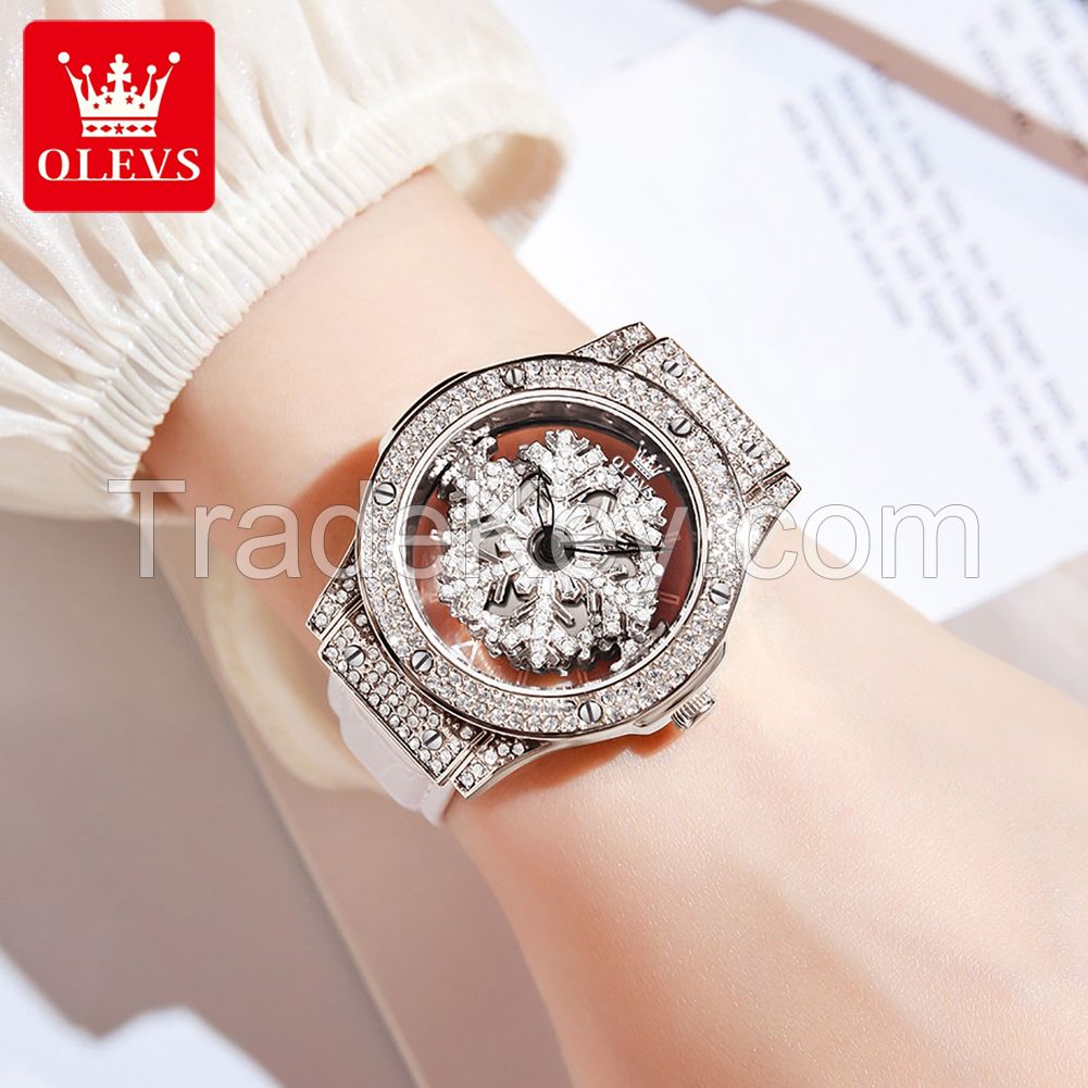 OLEVS 9938 Women Dress Watch Fashion Crown Watch Shine Diamond Stainless Steel Ladies Watch Femme