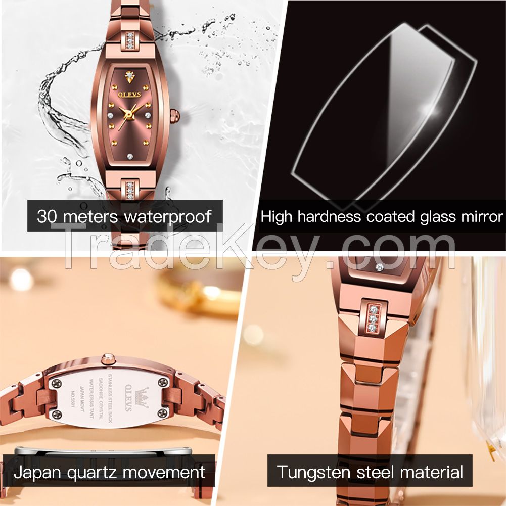 OLEVS 5501 Alloy Quartz Ladies Rose Gold Wrist Watch Waterproof 3ATM Tungsten steel color Women&amp;#039;s Watch