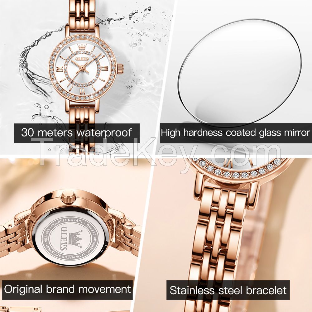 OLEVS 5508 Girl gifts Rose Gold Fashion Beatiful Luxurious Diamond  Waterproof Steel Mesh Ultra Thin Dressing Quartz Women watch