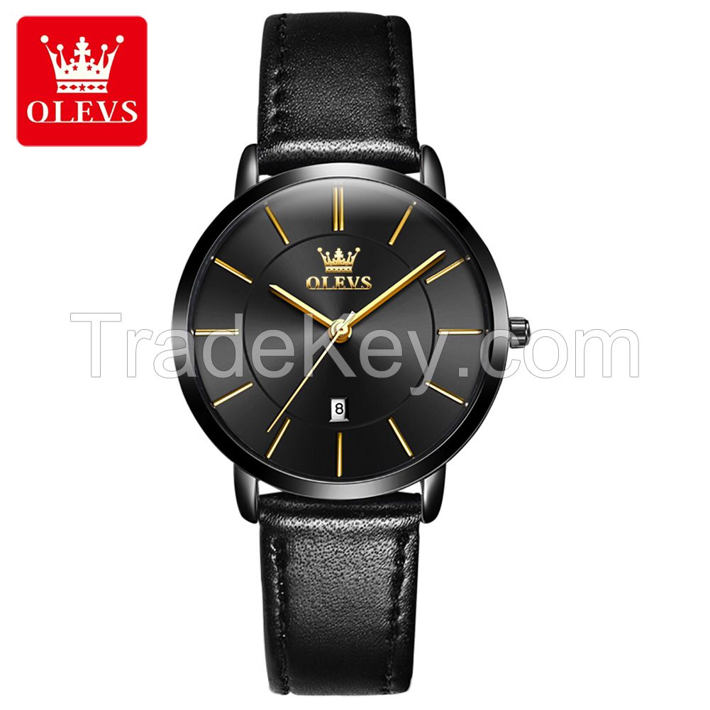 OLEVS 5869 Women&#039;s Watch Luxury Brand Quartz Watch Power Reserve Water Feature Genuine Leather Timing Clock